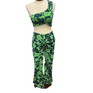 ZARA New 2 Piece Set Floral Pants One Shoulder Top Hibiscus Floral Small Medium